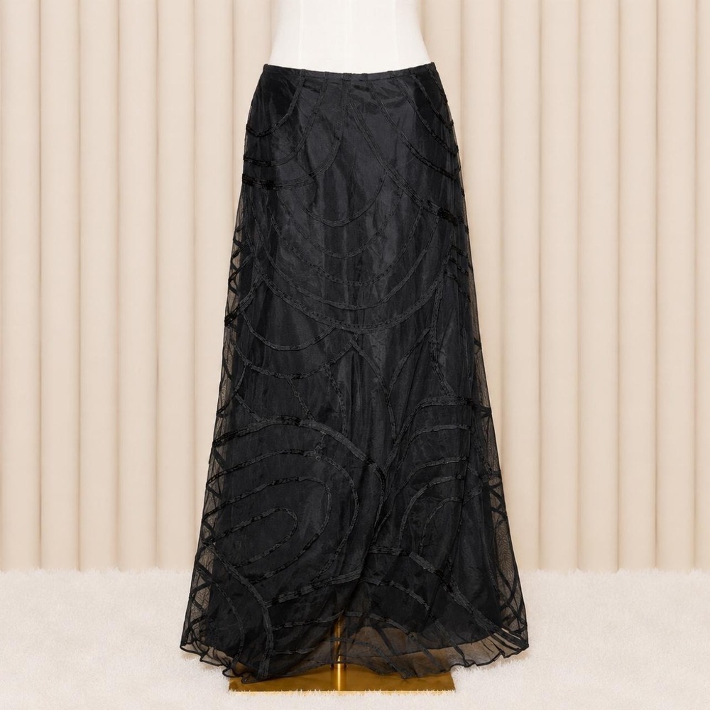 Vintage Y2K Black Mesh Overlay Maxi Skirt